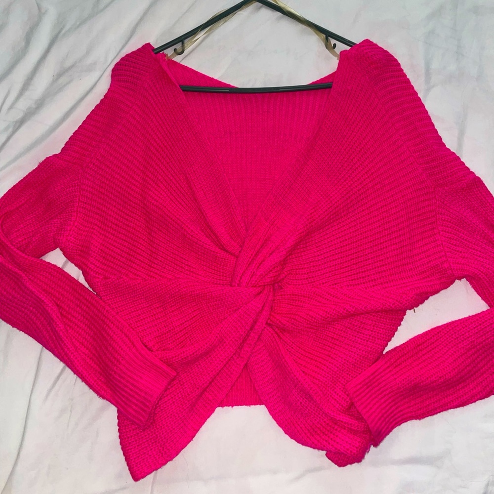 Hot Pink Fashion Nova Off the Shoulder Knitted Women’s Sweater Size M